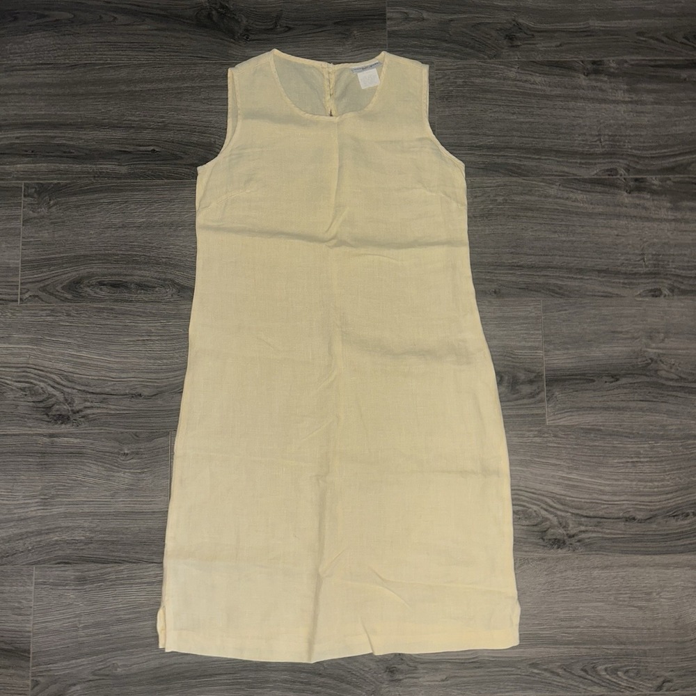 Vintage 100% Linen Sleeveless Midi Dress Neutral Cottagecore Coastal Grandma